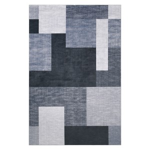 Modern Block Printed Flannel Rug with Non-Slip Backing, Kid & Pet Friendly, Foldable and Easy to Clean for Busy Areas - 1 of 4