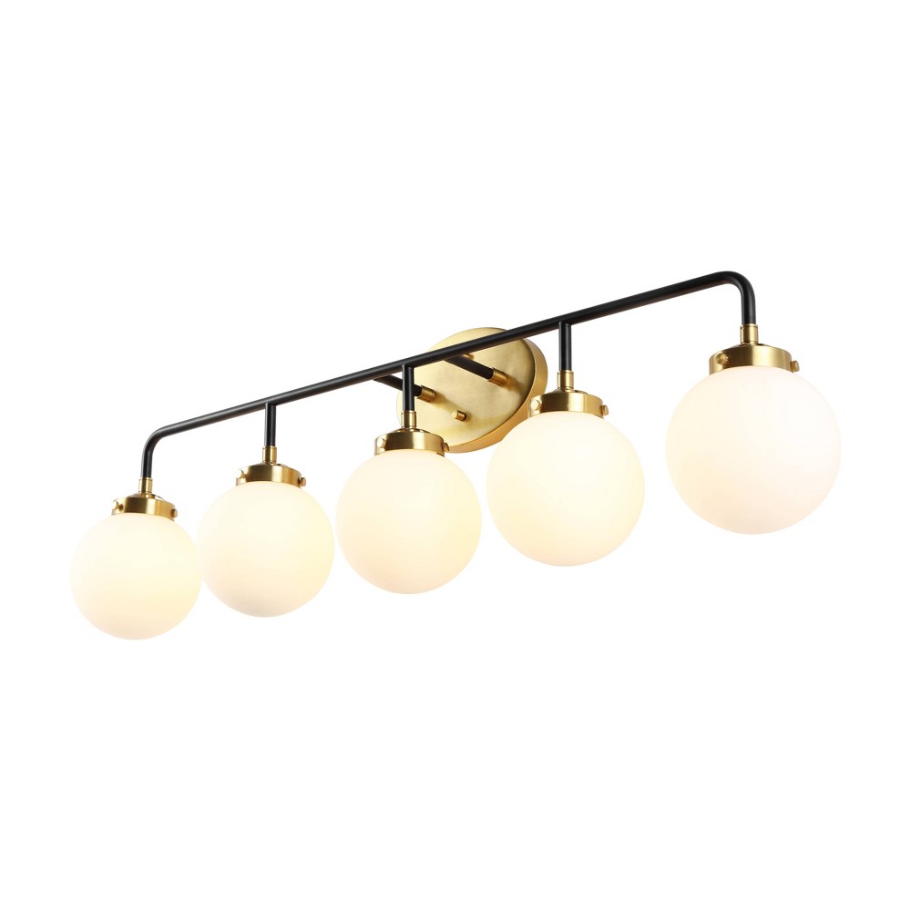 JONATHAN Y Caleb 38" 5-Light Contemporary Transitional Iron/Glass LED Vanity Light Brass Gold/Black: ETL Listed, Wall Lamps