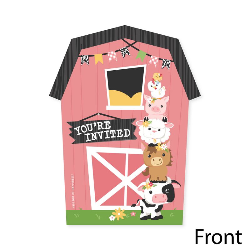 Big Dot of Happiness Girl Farm Animals - Shaped Fill-In Invitations Pink Barnyard Baby Shower or Birthday Party Invitation Cards with Envelopes 12 Ct, 3 of 8