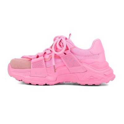 Pink Faux Leather and Mesh Platform Fashion Sneaker, Size 7