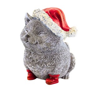 Roman 8.0 Inch Pudgy Kitty W/Santa Hat Christmas Figurine , Cat Yard Decor (1PC) - 1 of 3