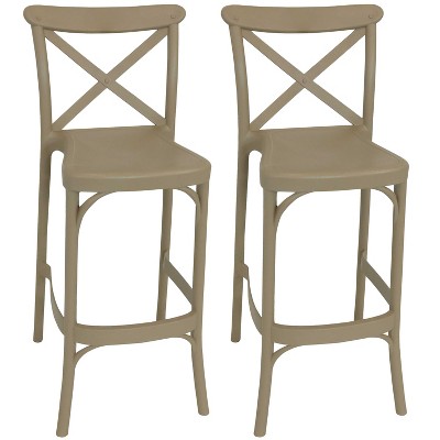 Sunnydaze Crossback Design Plastic All-Weather Commercial-Grade Fleming Indoor/Outdoor Patio Bar Stool, Tan, 2pk