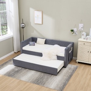 GDFStudio Milton Modern Wood and Velvet Twin Size Daybed - 1 of 4