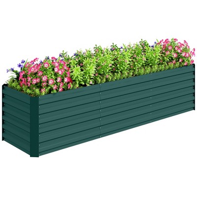 Outsunny 8x2x2ft Galvanized Raised Garden Bed Kit, Large Outdoor Metal Elevated Planter Box with Safety Edging for Flowers, Vegetables
