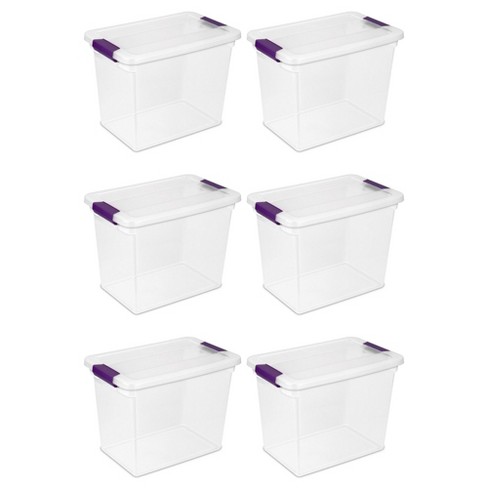  Sterilite 32 Quart ClearView Latch Box, Bin with Latching Lid,  Stackable, Organize Clothes, Shoes & Accessories in Closet, Clear Base & Lid,  6-Pack - Plastic Storage Containers