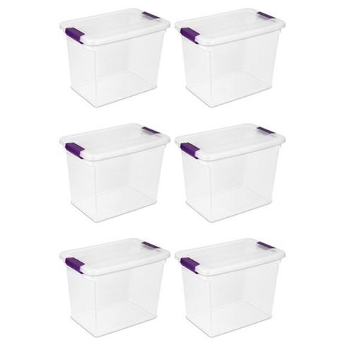 Sterilite 66 Qt ClearView Latch Storage Box, Stackable Bin with Latching  Lid, Plastic Container to Organize Clothes in Closet, Clear Base, Lid,  6-Pack