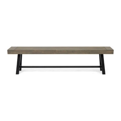 Christopher Knight Home Rousseau Outdoor Acacia Wood Bench, Gray/Black