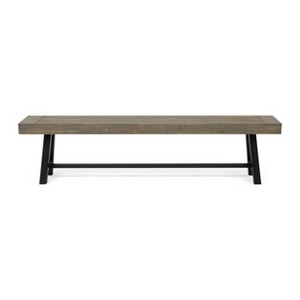 Christopher Knight Home Rousseau Outdoor 74" Acacia Wood Bench, Gray/Black - 1 of 4