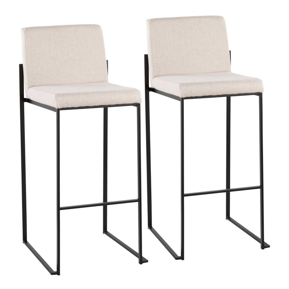 Photos - Chair Set of 2 FujiHB Polyester/Steel Barstools Black/Beige - LumiSource