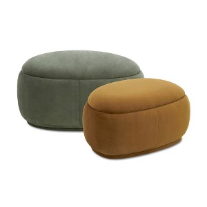 Jennifer Taylor Home Bauble 35" & 26" Rounded Pebble Storage Ottomans, Set of 2, Sage Green & Earthy Yellow Microfiber Velvet - 1 of 4