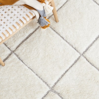 Ivory and Gray Hand-Knotted Wool Area Rug