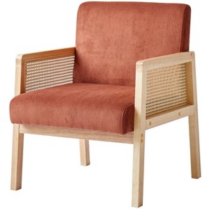 Nordlys Wood Lounge Chair in Rattan and Velvet Countryside Style Living Room - 1 of 4