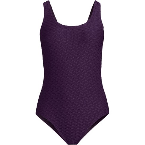 Lands' End Women's Chlorine Resistant Texture Scoop Neck High Leg Soft Cup  Tugless Sporty One Piece Swimsuit - 8 - Blackberry