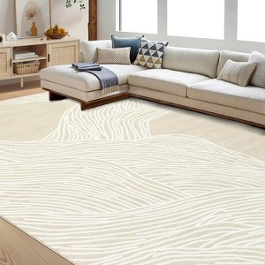 Modern Abstract Area Rugs, Low Pile Soft Striped Geometric Carpet, Non Slip Stain Resistant Indoor Rugs for Living Room Bedroom Kid Room - 1 of 4