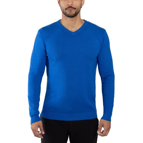 Bucks County Mens L Blue store 100% 2 Ply Cashmere Sweater Pullover V-Neck Long Sleeve