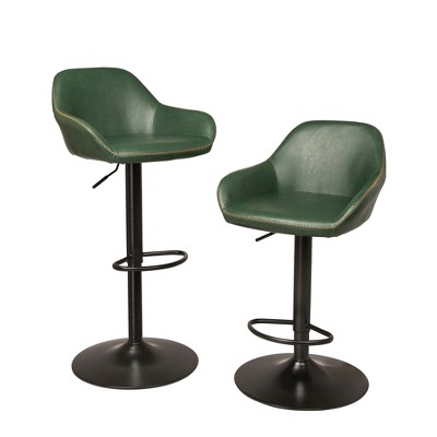 Set of 2 Mid-Century Leatherette Swivel Barstool Hunter Green - Glitzhome