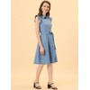 Allegra K Women's Cotton Ruffled Cap Sleeve Tie Waist Button Casual Office Shirt Dress - 3 of 4