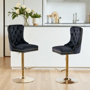 Mshliw Set of 2 Modern Velvet Swivel Barstools with Adjustable Seat Height 27¨C35 Inch, Tufted Upholstered Counter Chairs with Gold Base - 1 of 4