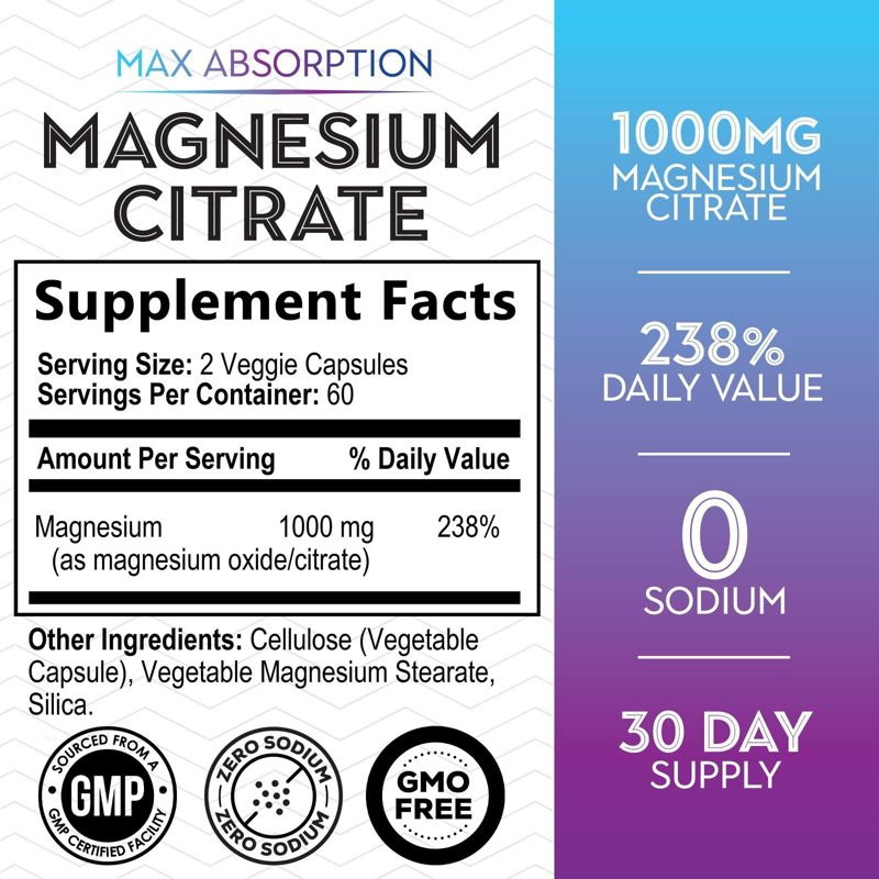 Nature's Peak Magnesium Citrate 1000mg Capsules - Extra Strength Magnesium Supplement, 2 of 8