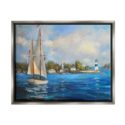 Stupell Industries Sailboats Ocean Landscape Framed Floater Canvas Wall Art