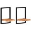 Wall Shelf Set of 2 Natural wood and black Solid Acacia wood, Steel - 2 of 4
