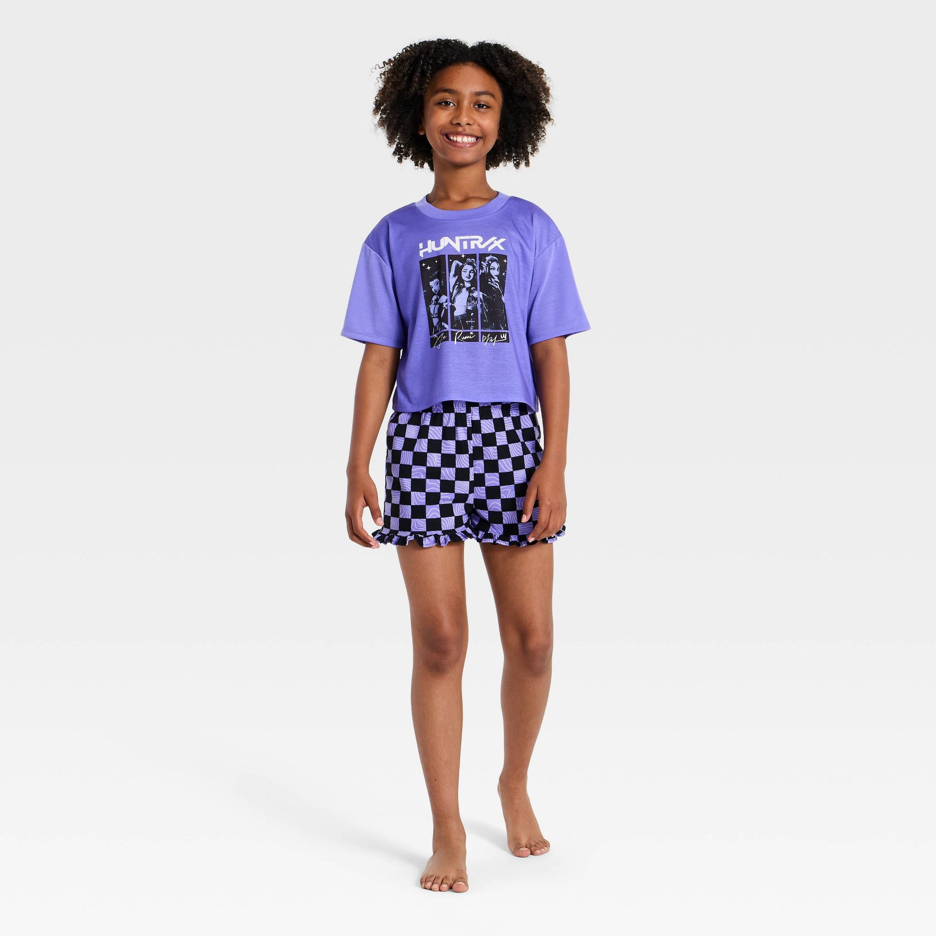 Girls' 2pc KPop Demon Hunters T-Shirt and Shorts Pajama Set - Purple