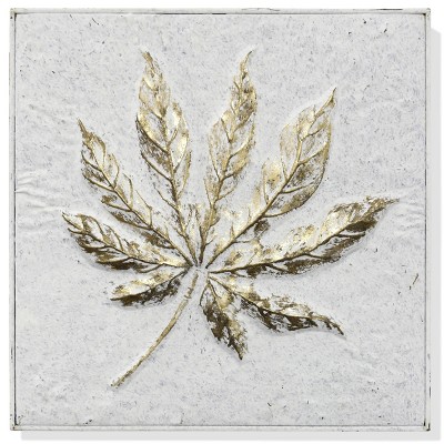 Metal Raynard Foliole Relief Leaf Motif Stamped Unframed Wall Canvas Gold/White - StyleCraft