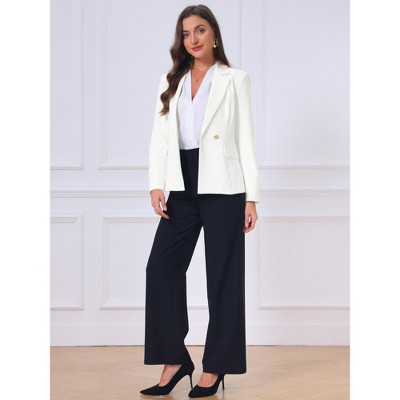 INSPIRE CHIC Women's Work Long Sleeve Lapel Single Button Business Casual Suit Jacket with Pockets Medium White — фото 4