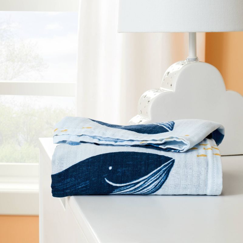 Muslin Swaddle Blanket Whales - White/Blue - Cloud Island&#8482;, 3 of 8