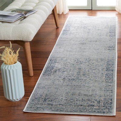 Vintage Light Blue Viscose Runner Rug - 2'2"x8'