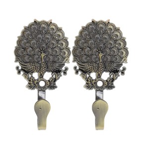 Unique Bargains Curtain Holdbacks Peacock Wall Hooks Zinc Alloy 3.74"x2.36" 1 Pair - 1 of 4