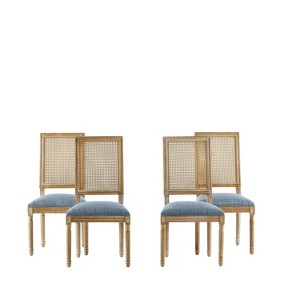 Christopher Knight Home Set of 4 Wesley French Country Wood and Cane Upholstered Dining Chairs Slate Blue - 1 of 4