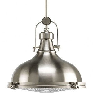 Progress Lighting, Fresnel, 1-Light Pendant, Brushed Nickel, Prismatic Glass Shade - 1 of 4