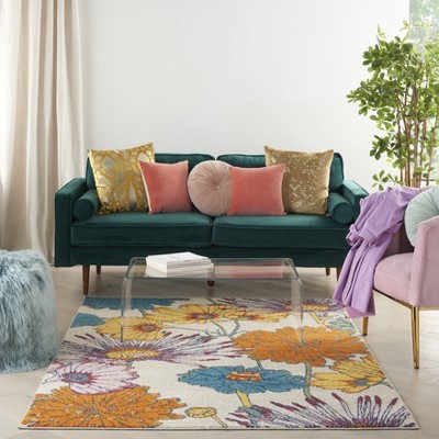 Ivory Multicolor Floral Bliss 4' x 6' Synthetic Area Rug