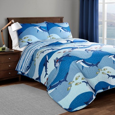 2pc Twin Shark Allover Quilt Set Blue - Lush Décor