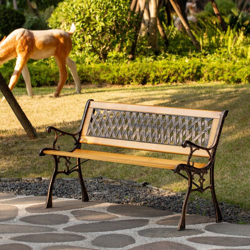 Outdoor Classical Wooden Slated Park Bench, Steel frame Seating Bench for Yard, Patio, Garden, Balcony, and Deck, 2 of 10