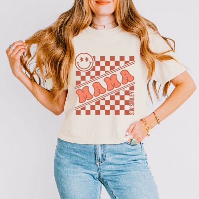 Simply Sage Market S.W.Smiley Mama Checkerboard Smiley Face Boxy Crop Top