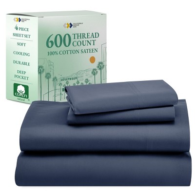 5-Star Luxury Sheet Set | 600 Thread Count 100% Cotton Sateen | Soft & Crisp Bed Sheets with Deep Pockets by California Design Den