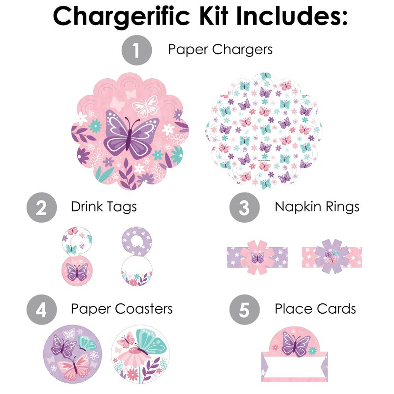 Big Dot of Happiness Beautiful Butterfly Floral Baby Shower or Birthday Party Paper Charger and Table Decorations Chargerific Kit Place Setting for 8, 3 of 9