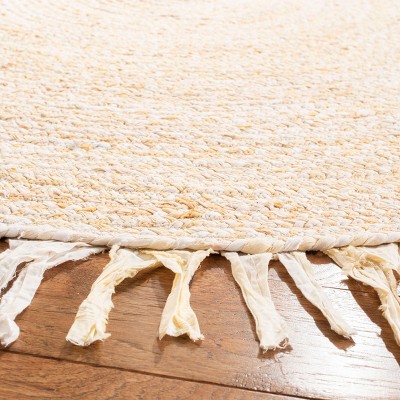 Handwoven Beige Cotton 4' Round Braided Reversible Rug