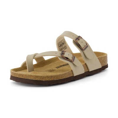 CUSHIONAIRE Luna Cork Footbed Women's Sandals-Comfortable Slip-On Slides with Adjustable Straps & Memory Foam|Beach Essential Summer Sandals for Women