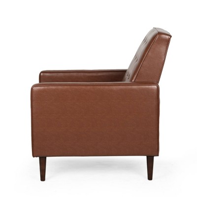 Cognac Brown Faux Leather Mid-Century Modern Recliner