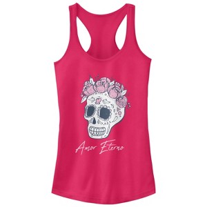 Juniors Womens CHIN UP Amor Eterno Skull Racerback Tank Top - 1 of 3