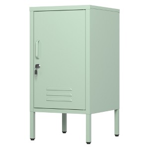 Single Door Lockable Metal End Table,Modern Minimalist Room Side Table with 2 Adjustable Shelf ,Multi Cabinet ,27.55”H x 13.78”W x 14.96”D Green - 1 of 4