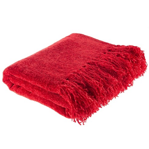 Red Fringe Plush Throw Blanket, Sold by at Home