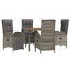 vidaXL 5-Piece Outdoor Patio Dining Set - Gray Poly Rattan with Reclining Chairs, Acacia Wood Tabletop, & Comfy Cushions for Garden/Deck - 3 of 4