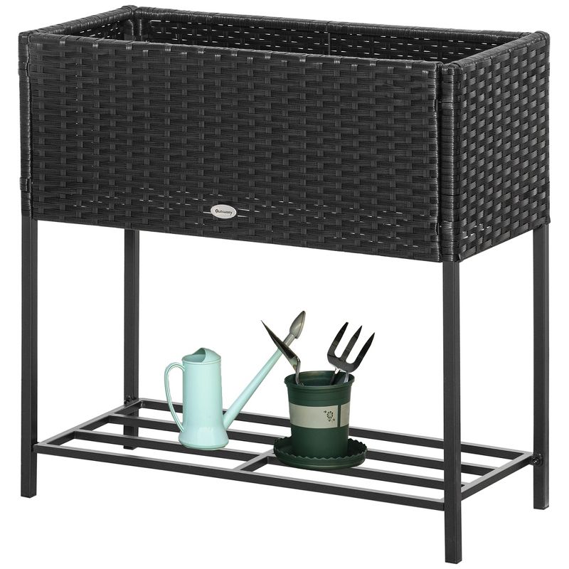 Outsunny Elevated Metal Raised Garden Bed with Rattan Wicker Look, Underneath Tool Storage Rack, Sophisticated Modern Design, 4 of 7