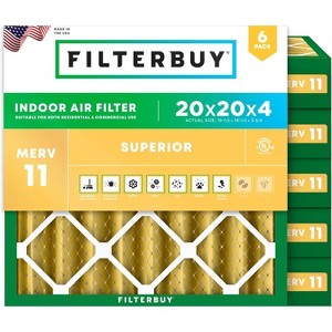 Filterbuy 20x20x4 Air Filter (6-Pack), Pleated MERV 11 Allergen Defense Replacement HVAC AC Furnace Filters (Actual Size: 19.50 x 19.50 x 3.63) - 1 of 4