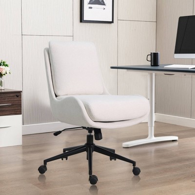 Modern Armless Office Chair Cream Boucle Performance Fabric