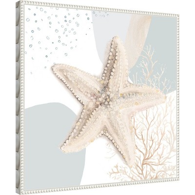 Ocean Oasis Starfish Coastal Canvas Wall Art with White Frame